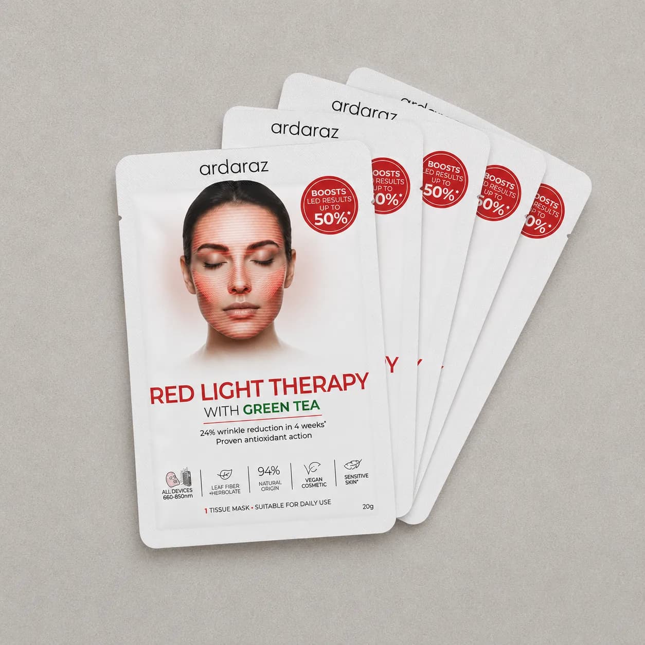 Mascarillas Faciales Red Light Therapy con Té Verde